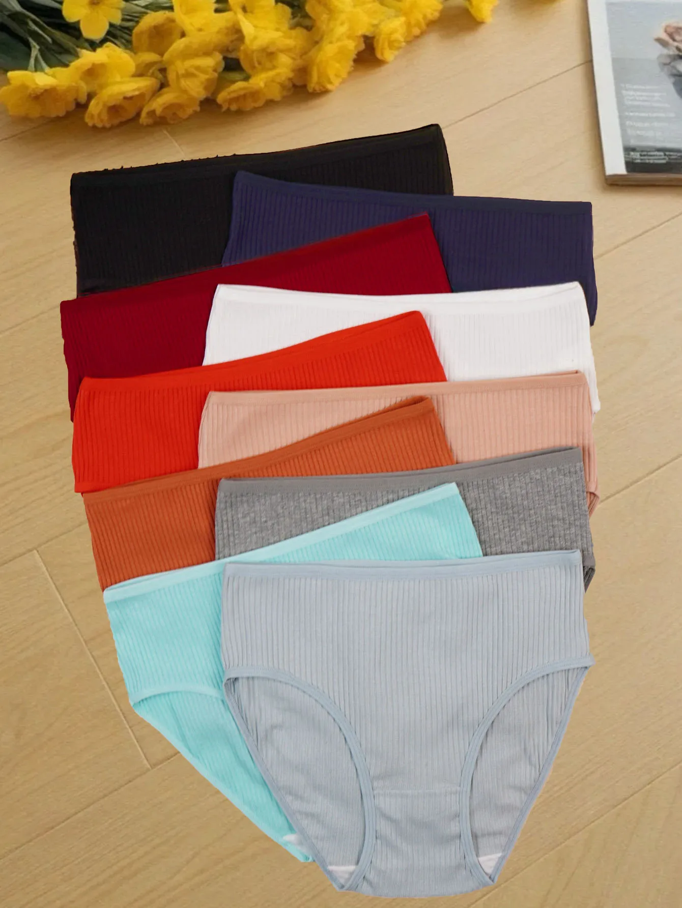 여성용 코튼 팬티, 하이 웨이스트 팬티, 배꼽 지지대 브리프, 편안하고 부드러운 팬티, 10 개/세트