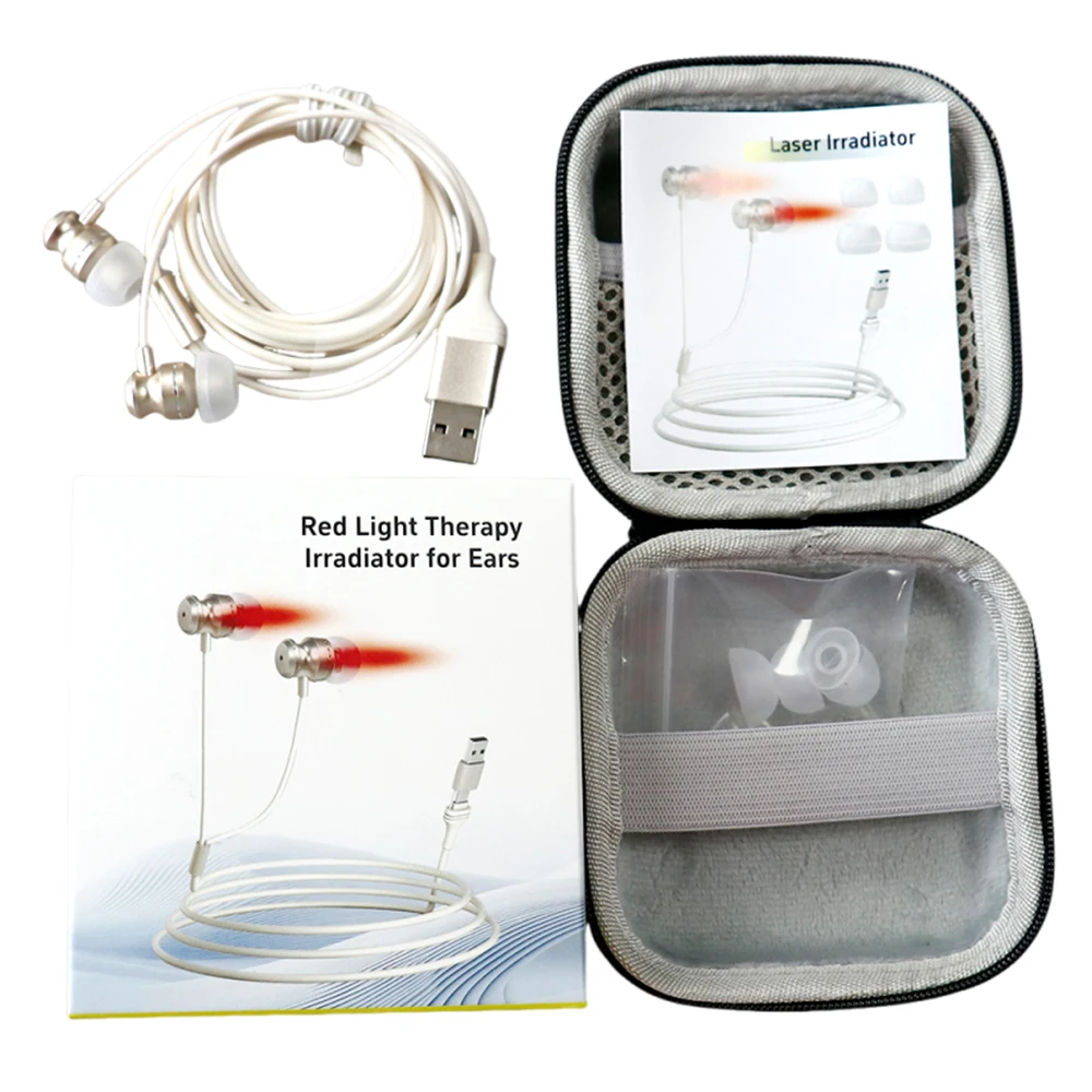 Portable Otitis Media Deafness Tinnitus Relief Red Light Irradiator 650nm Ear Care Earplugs USB Type-C Interface Ear Canal Line