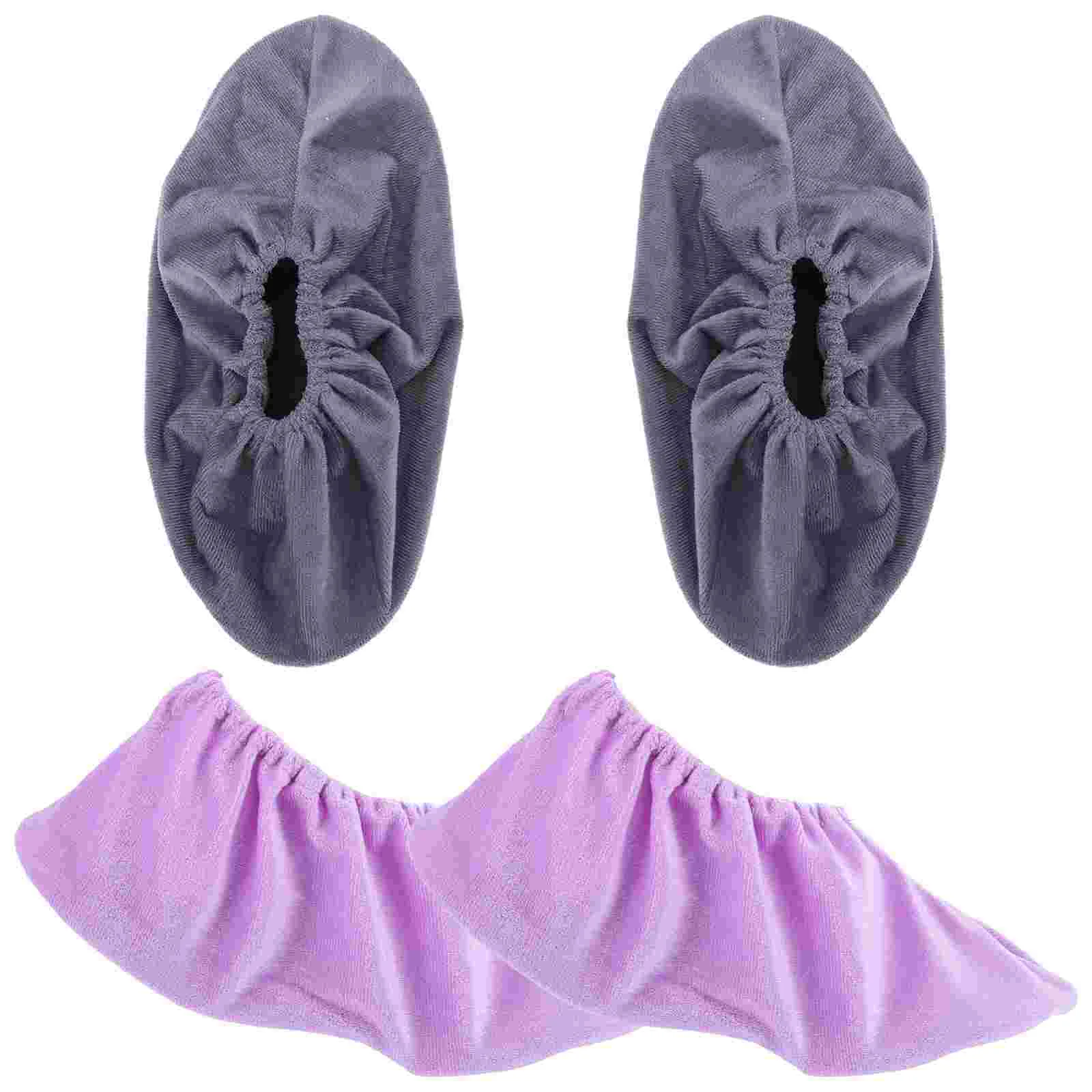 2 Pairs Indoor Fleece Shoe Covers Child Accessories for Bowling Shoes Kids Flannel Outdoor Sneaker