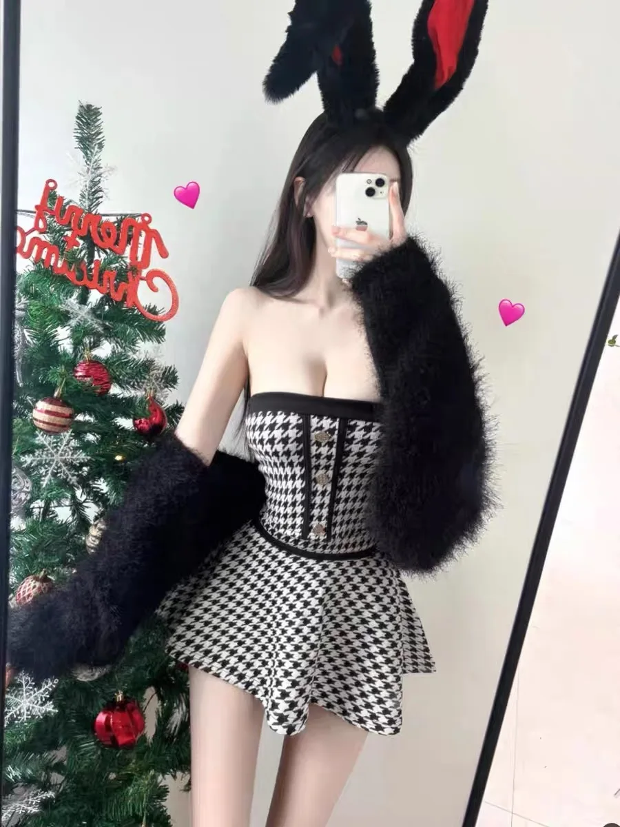 

Dongda Gate New Sle Faion Set Women's oulder Bared Crop Top And High Waist ort Skirt Pure Desire Trendy Outfit