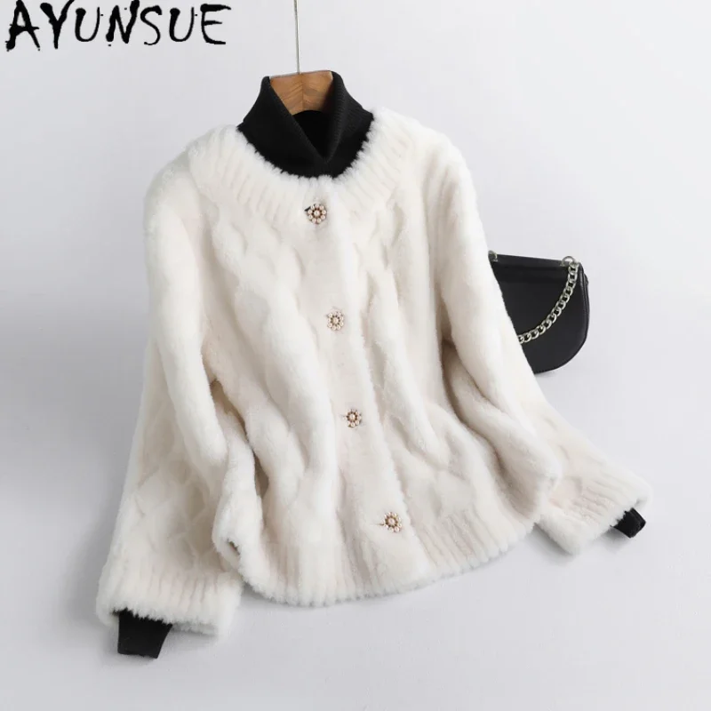 AYUNSUE Short Sheep Shearing Jacket for Women New Fall Winter 100% Wool Coat Female Chic Granular Wool Jackets Casaco Feminino