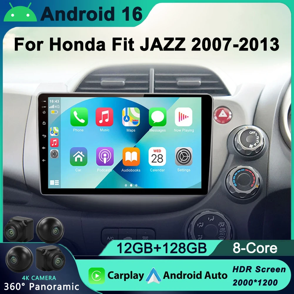 

2 din Android 16 Car Radio For HONDA FIT JAZZ 2007-2013 Multimedia Video Player GPS Navigation RDS 4G Carplay Head unit