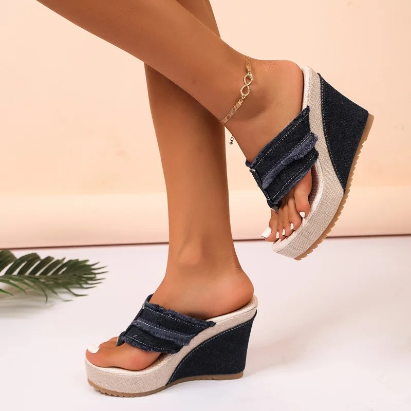Summer New Tassel Design Wedge Women's Sandals 2026 Fashion Solid Clip Toe Casual Thick Soled Women Shoes Босоножки Женские view 6