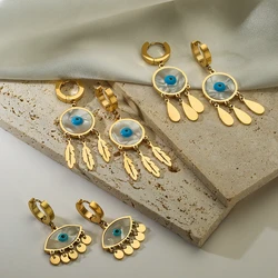 Stylish Vintage 316L Stainless Steel Blue Evil Eye Drop Earrings For Women Gold Color Elegance Earrings Party Wendding Gift