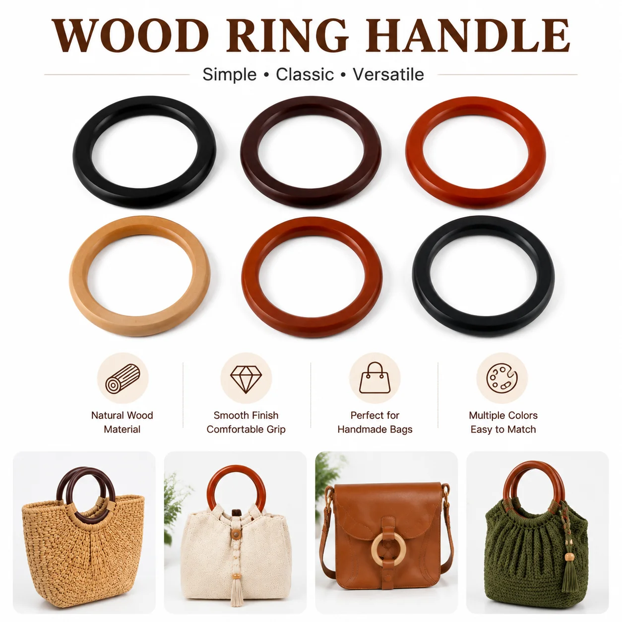 10/20/30PCS Round Shape Wooden Bag Handles O Ring Purse Frame Replacement For Handbag Straps Woven Tote Repair Kit Accessories