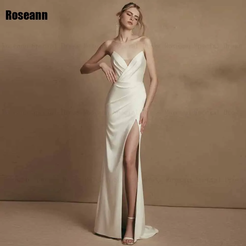 

Fashion Mermaid Wedding Dresses Strapless Front Split Ruffle Sleeveless Draped Pleat Bride Dresses Floor Length robe de mariée