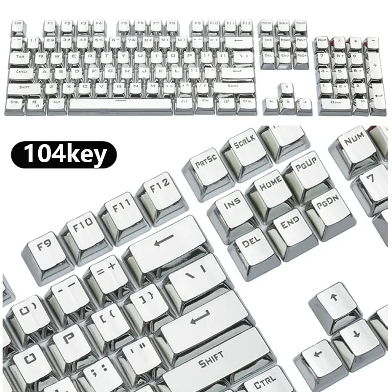 Electroplated Metal Keycap Mechanical Keyboard 104 87Key Cross Axis Personality Translucent Gold Silver Red Game Keycap