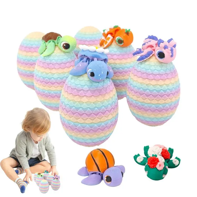 

3D Printed Turtle 6 Pieces 3D Printed Egg With Turtle Inside Exquisite Colorful Smooth Texture Festival Basket Stuffers For