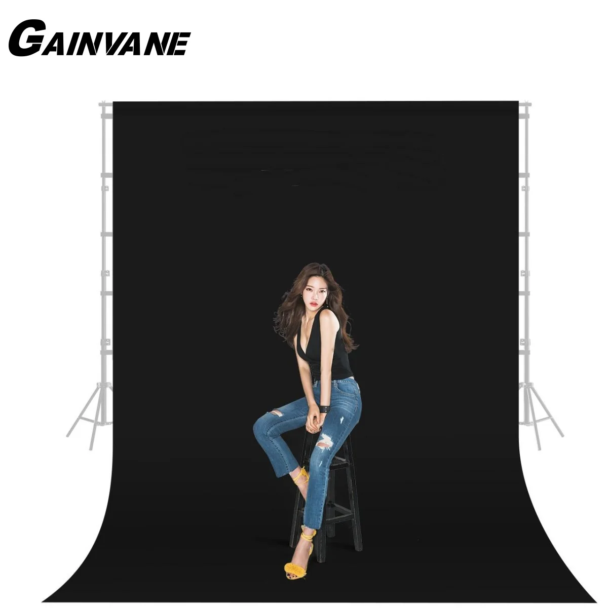 GAINVANE Black Screen Photography Background Backdrop Cloth Wall Mounted Muslin Cotton Fabric Chroma key For Photo Studio Video