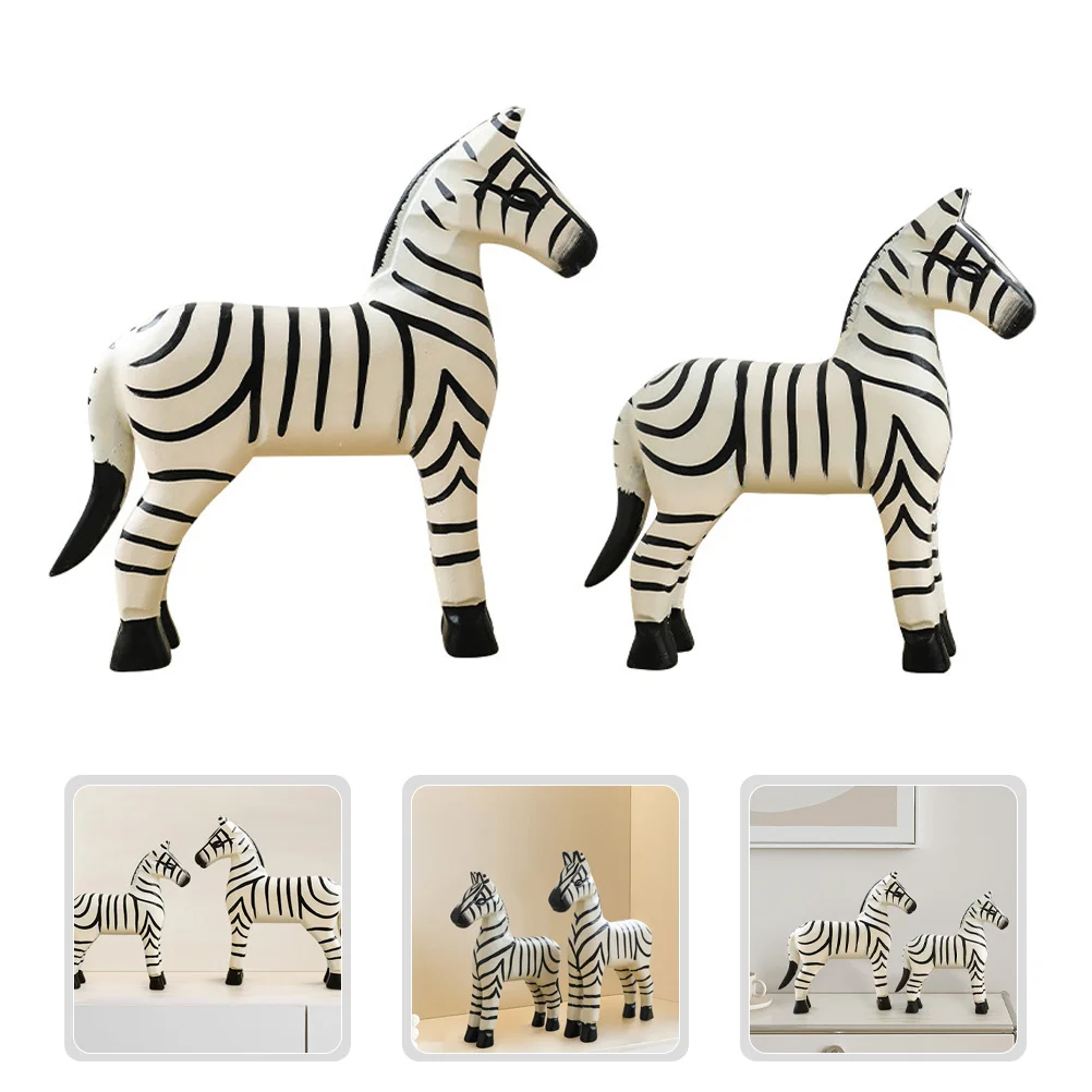 

2Pcs Wooden Zebra Statue Elegant Wood Animal Ornament Home Decoration Desktop Accent Zebra Statue Wood Animal Ornament