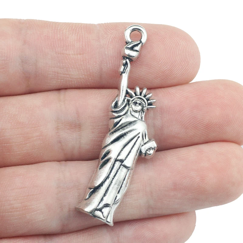 High Quality 20 Pieces/Lot 48mm*13mm Antique Silver plated Or Antique Bronze American Statue Of Liberty Metal Charms For Jewelry