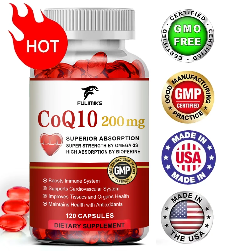 

Coq10 Мягкие капсулы 200 мг с Pqq, биоперином и Omega-3, высоковпитывающие, мощный антиоксидант, поддерживает производство сердца и энергии