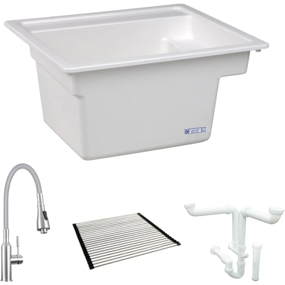 

K-25 25-in x 22-in 1-Basin White Drop-In Laundry Sink with Drain and Faucet