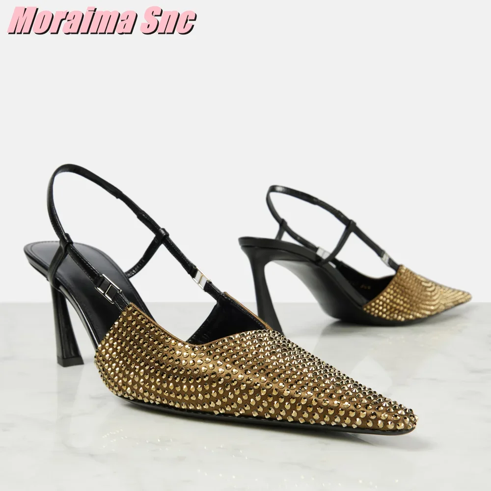 

Embellished Bling Slingback Sandals Full Crystal Pointed Toe Stiletto High Heel Shallow Sexy Fashion Women's Dress Shoes Banquet