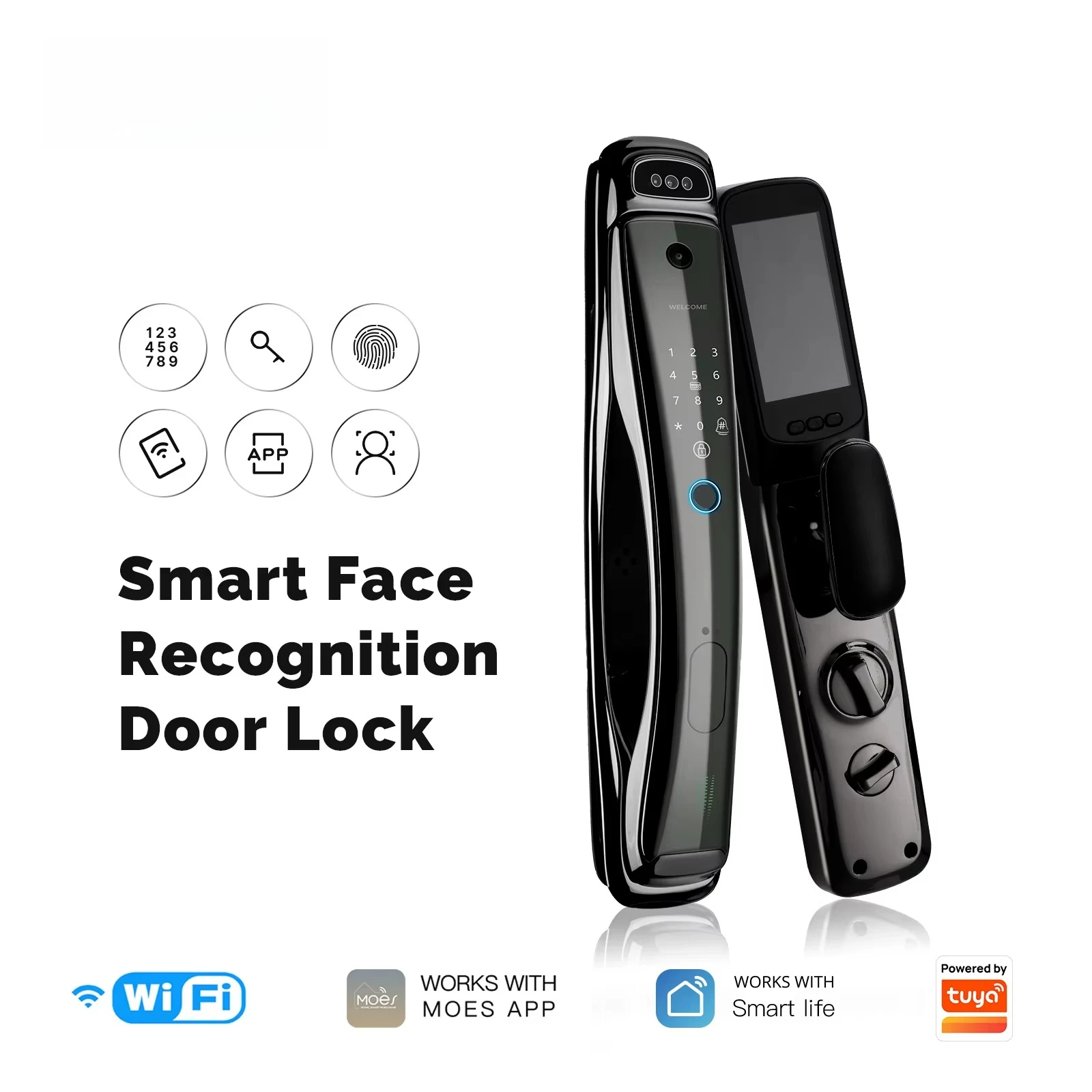WiFi Smart Door Riconoscimento facciale 3D Telecamera da 1 MP Visione notturna Sveglia Impronta digitale Scheda IC Password Sblocco