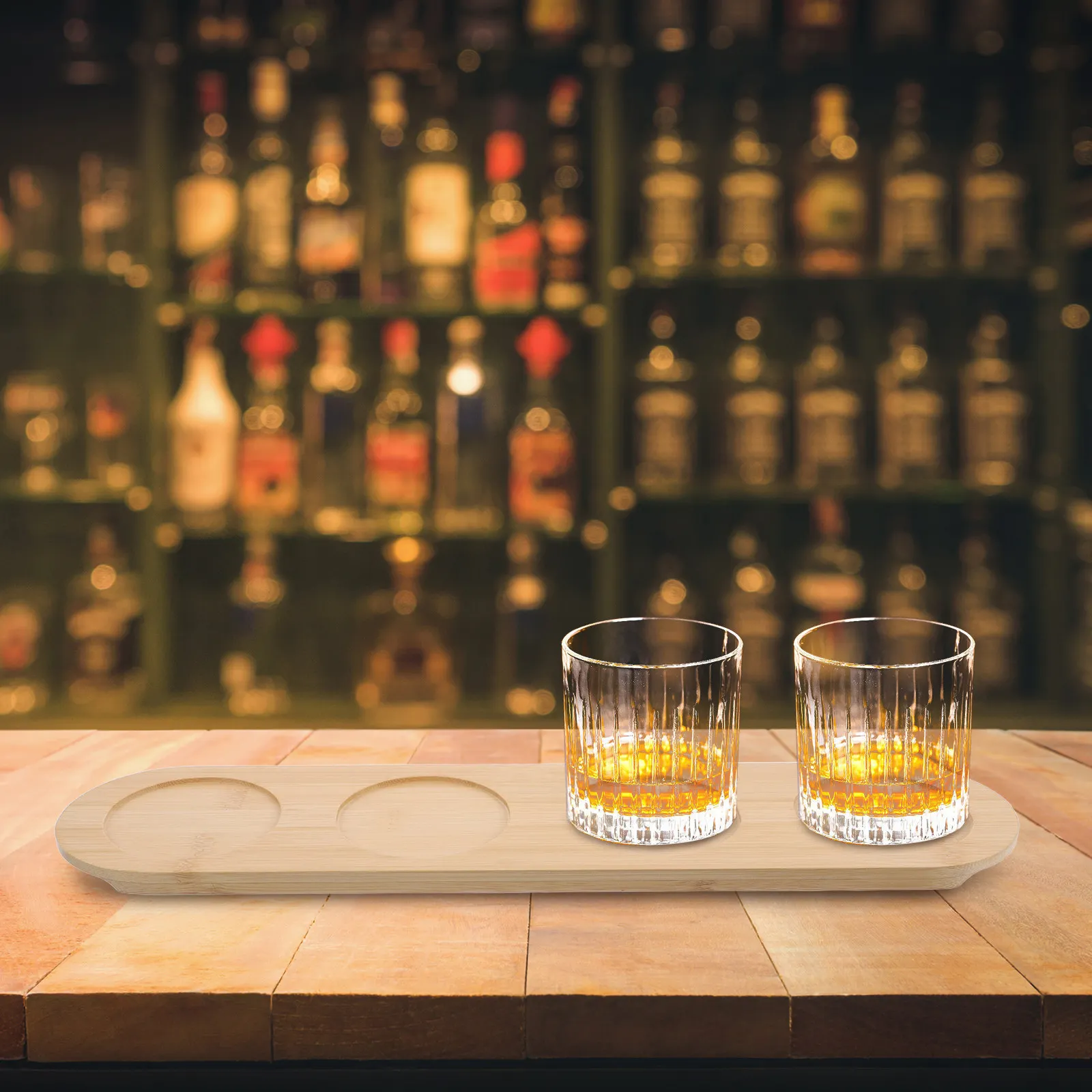 4 Glasses Holder Bamboo Wooden Tray Bulk Serving Whiskey Flight Board Party Bar Display Rack Wine Tray