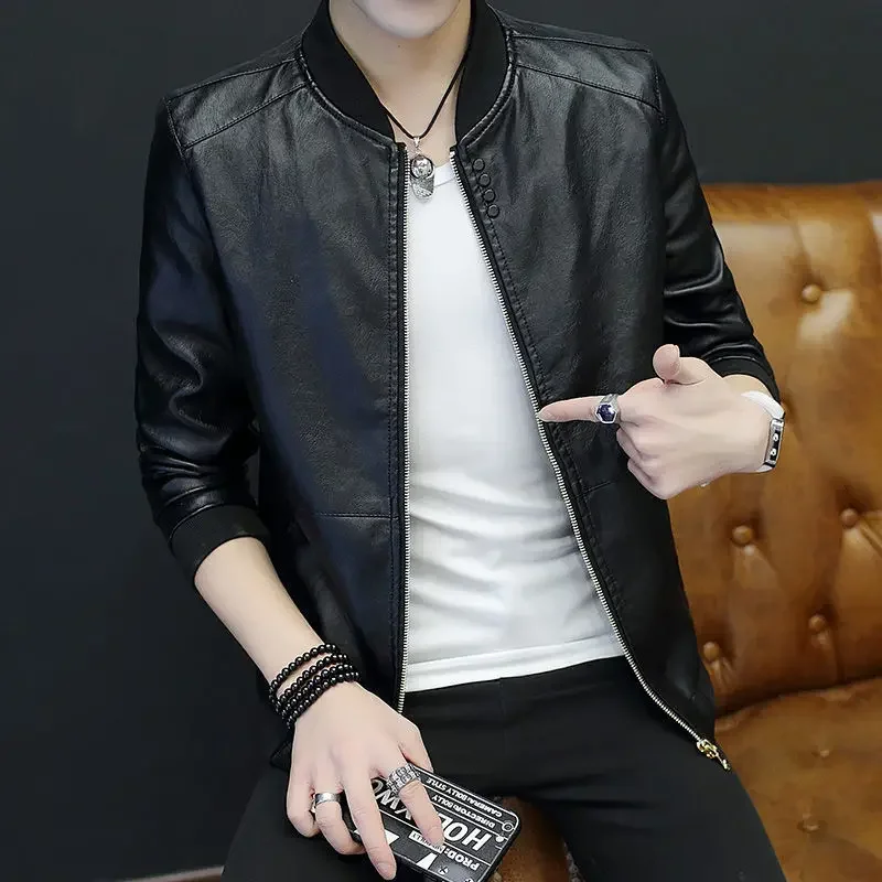 Brown Casual Men\'s Suit Jackets Trendy 2025 Korean Style Clothes Male Leather Blazer Single Models Luxury Designer Menswear Coat