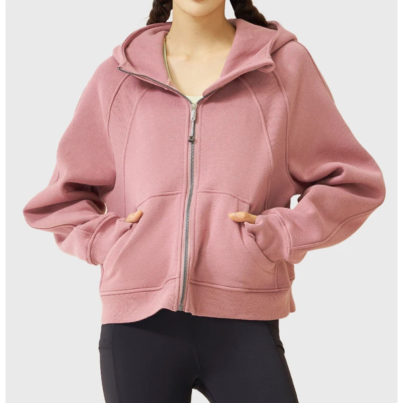 PofyBofy Winter Hoodie Full Zip Up Long Sleeve Winter Sports Jackets with Pockets Running Top Gym Coat Fitness Running Outfit