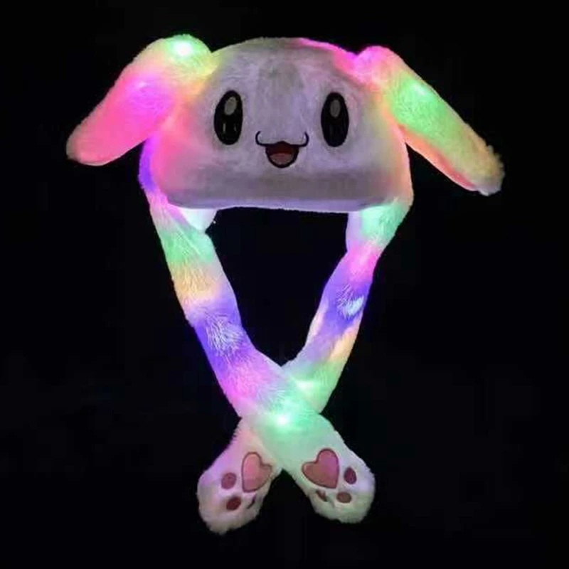 LED Glowing Bunny Ear Moving Hat Cute Animal Hat with Luminous Jumping up Plush Moving Ears Cap for Kids Party Hat