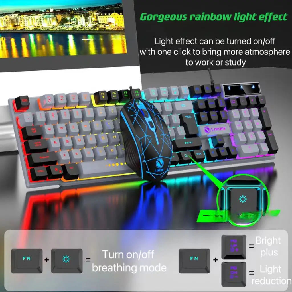 Wired Keyboard And Mouse Set Usb Luminous Mechanical Keyboard And Mouse Set For PC Laptop Computer Game Office