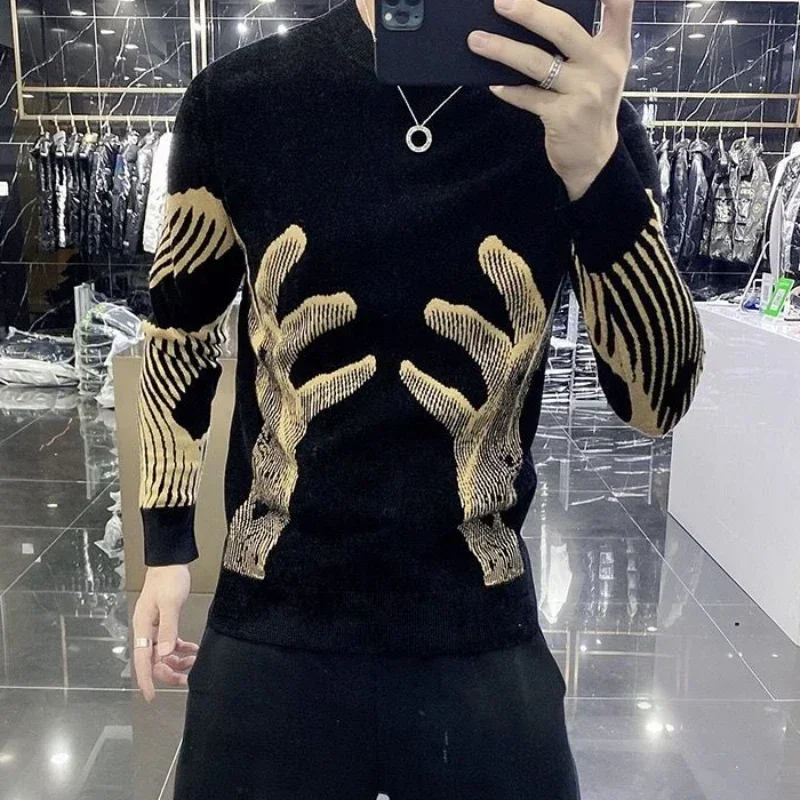 Male Clothes Hoodieless Graphic Luxury Sweatshirt for Men Knit Sweater Top New Rock Slim Fit Pullover Streetwear High Quality In