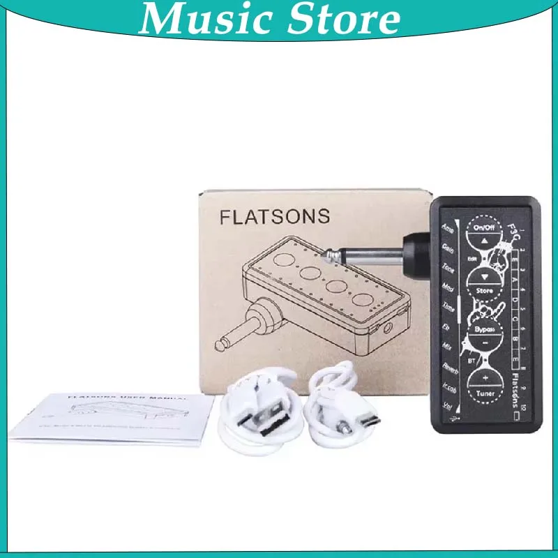 Flatsons F3C Mini Headphone Amp & Tuner – All-in-One Portable Guitar/Bass Amplifier with Built-in Speaker, Clip-On Tuner Amp