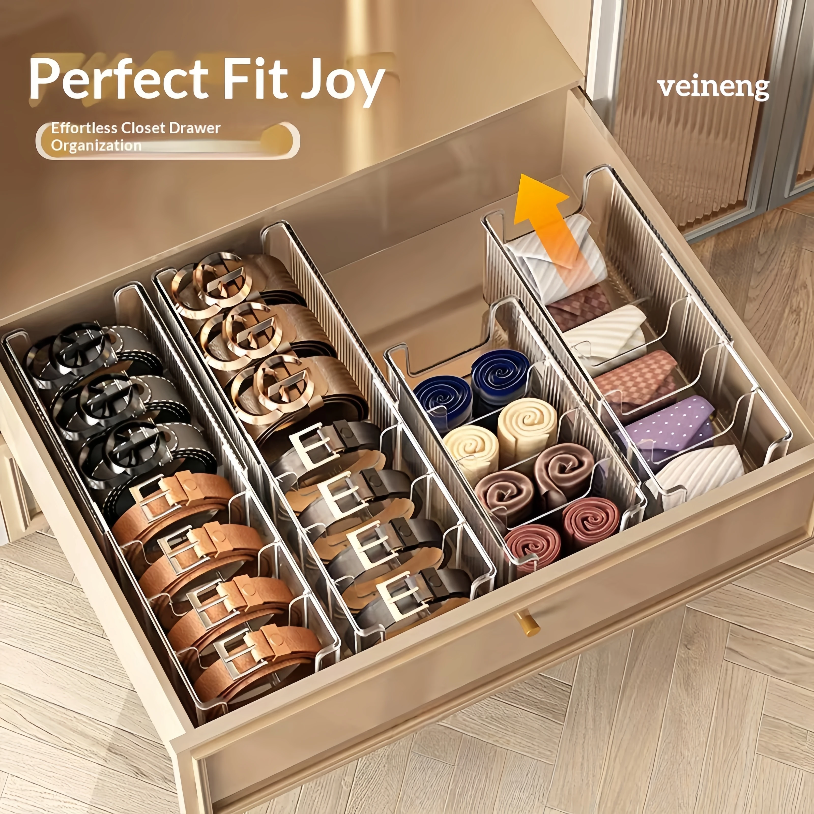 Plastic Foldable Clothing Belt Organizer Extendable Scarf Tie Mens Extra Large Display Rack Home Wardrobe Divider Box 3