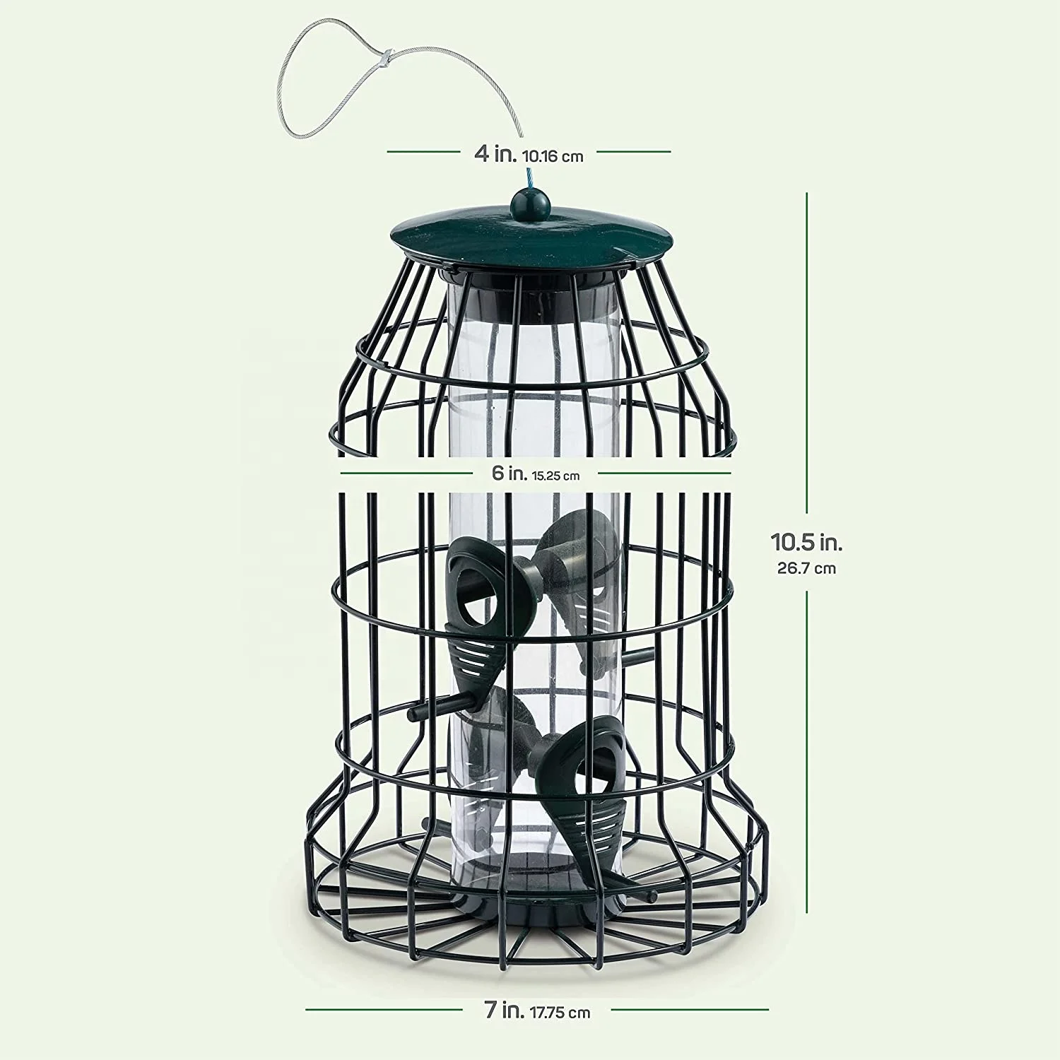 Outdoor Garden Metal Hanging Squirrel Proof Wild Bird Feeder with Metal Cage and Plastic Tube