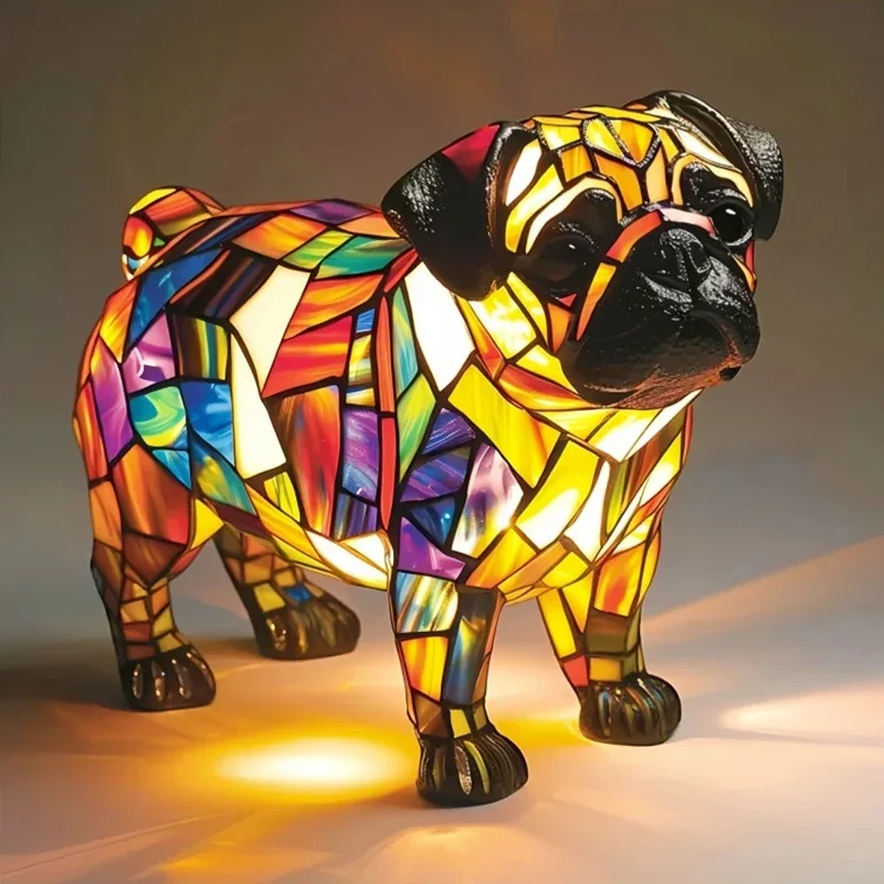Lampu Kucing Kaca Patri, Lampu Malam Meja Resin Patri Kucing Retro Lampu Led Hewan Peliharaan Lucu Kemudian, Seri Hewan, Hadiah untuk Kekasih Kucing