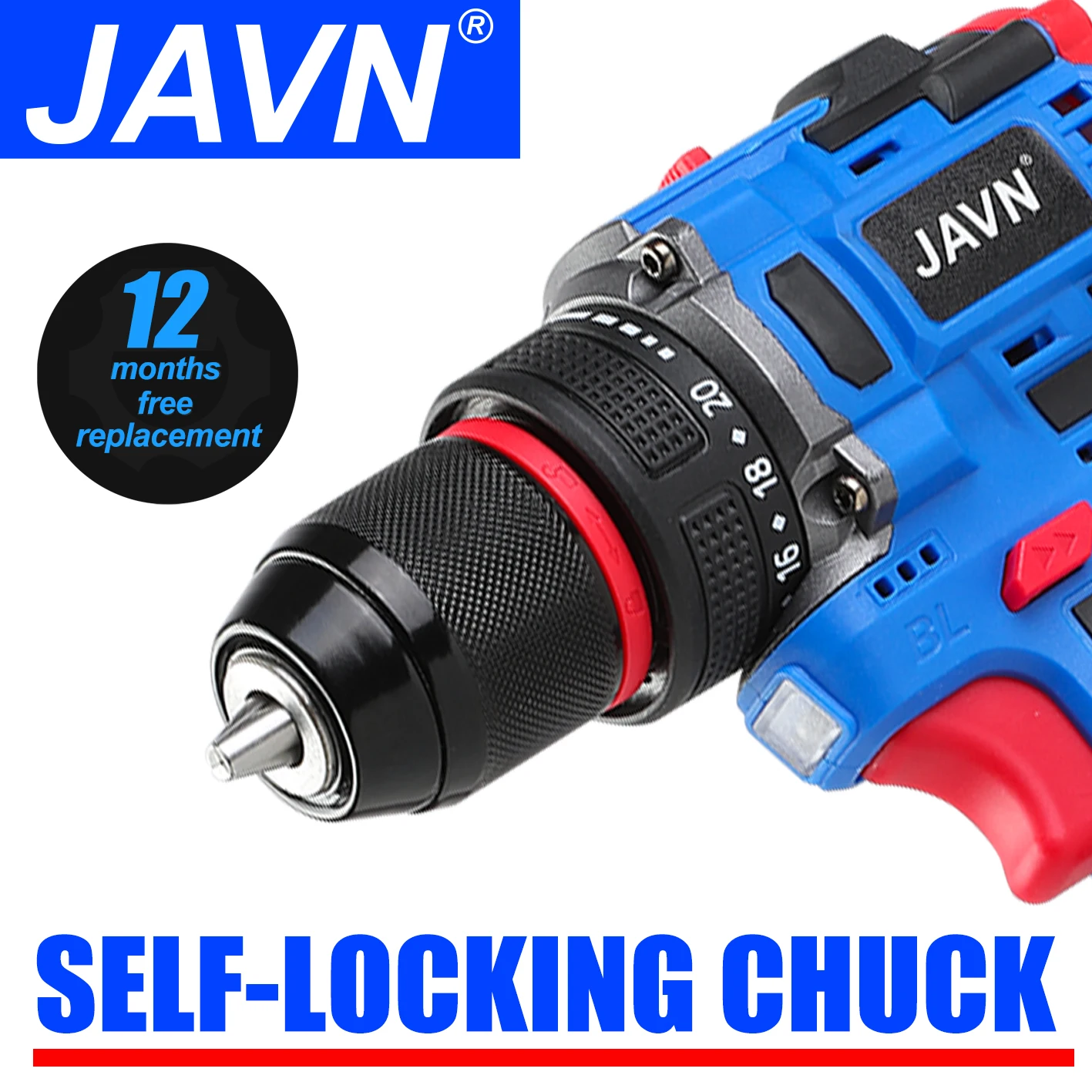 JAVN 16V Brushless Cordless Drill 70N.m Self-locking Chuck Electric Screwdriver 20+1 Torque Settings 2-Speeds  Power Tools