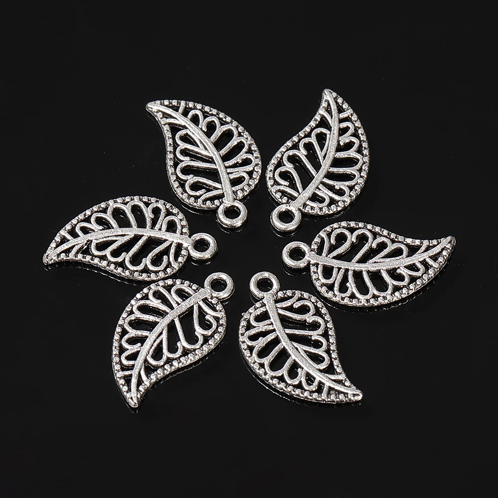 50pcs 17x9mm Tree Leaf Charms Pendants Small Metal Leaf Pendants for Bracelet Accessories Jewelry Findings Making Wholesale DIY