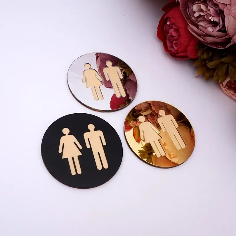 

Acrylic mirror circular toilet door logo for men and women