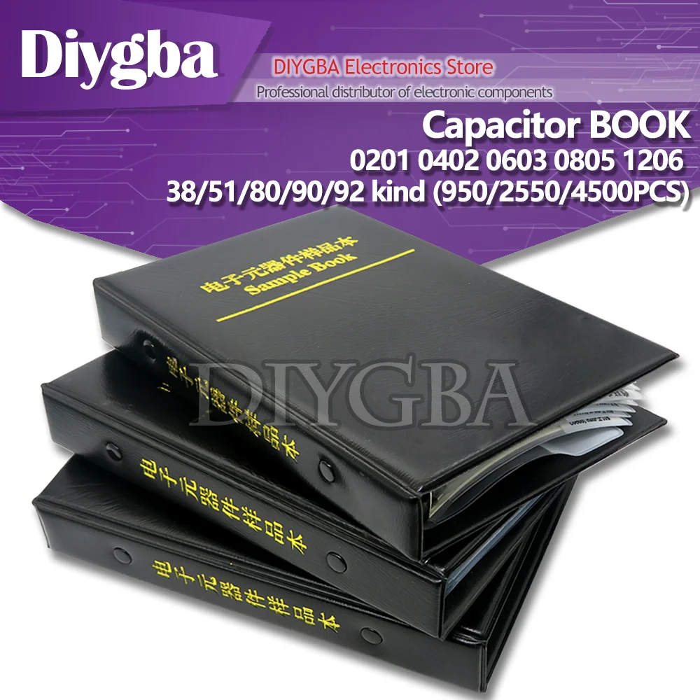 

1Set 950PCS/2550PCS/4500PCS/ 0201 0402 0603 0805 1206 Capacitor sample book diygba SMD Assorted Kit 10uf 1nf 100pf 10nf DIYGBA