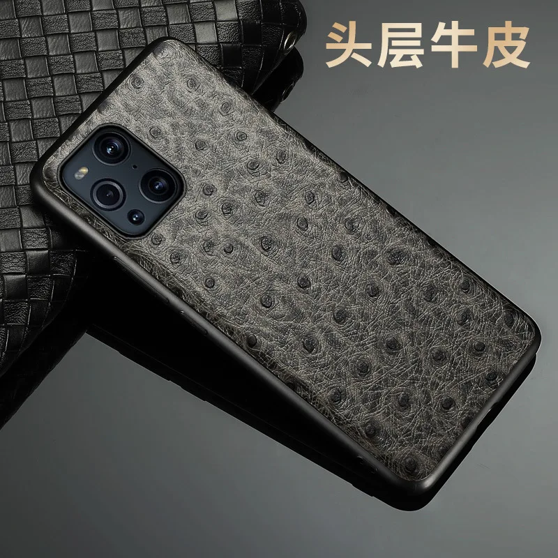 

New Hot Luxury Genuine Leather Ostrich Grain Cover Fitted Case For Oppo Find X5 X3 X2 Pro Cases