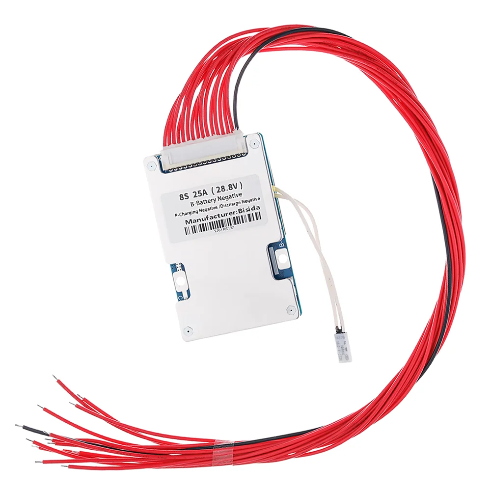 Bisida 8S BMS 28.8V Li-ion PCB Protection Board with Balance Wire and NTC, Common Port For Lithium-ion Battery Pack