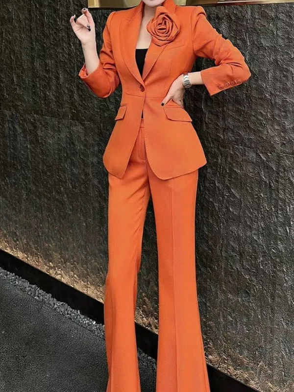 

High-End Orange Women's Suit Set Casual Professional Two-Piece Slim Fit Fashionable Outerwear for Work Spring 2026 New