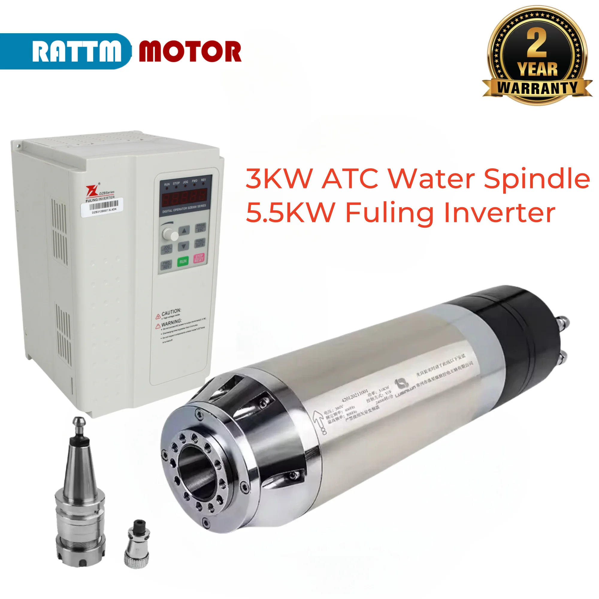3KW ATC Automatic Tool Change Water Cooled Spindle BT30 4 Pole 24000rpm or 8 Pole 18000RPM 220V/380V & VFD for CNC Metal Working