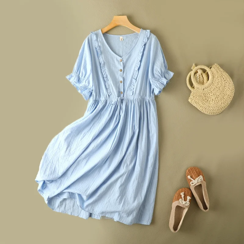 V-Ne couleur Pure plissé ort Sve longue a-ligne Dr été grande taille femme taille Dstring taille haute mmet détail