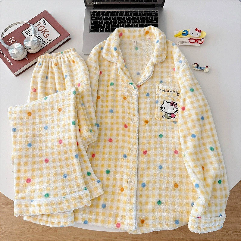 

Cute Fleece Pajama Sets for Women Winter Thicken Pajamas Cardigan Cartoon Flannel Student Warm Home Wear Cross-border Wholesale