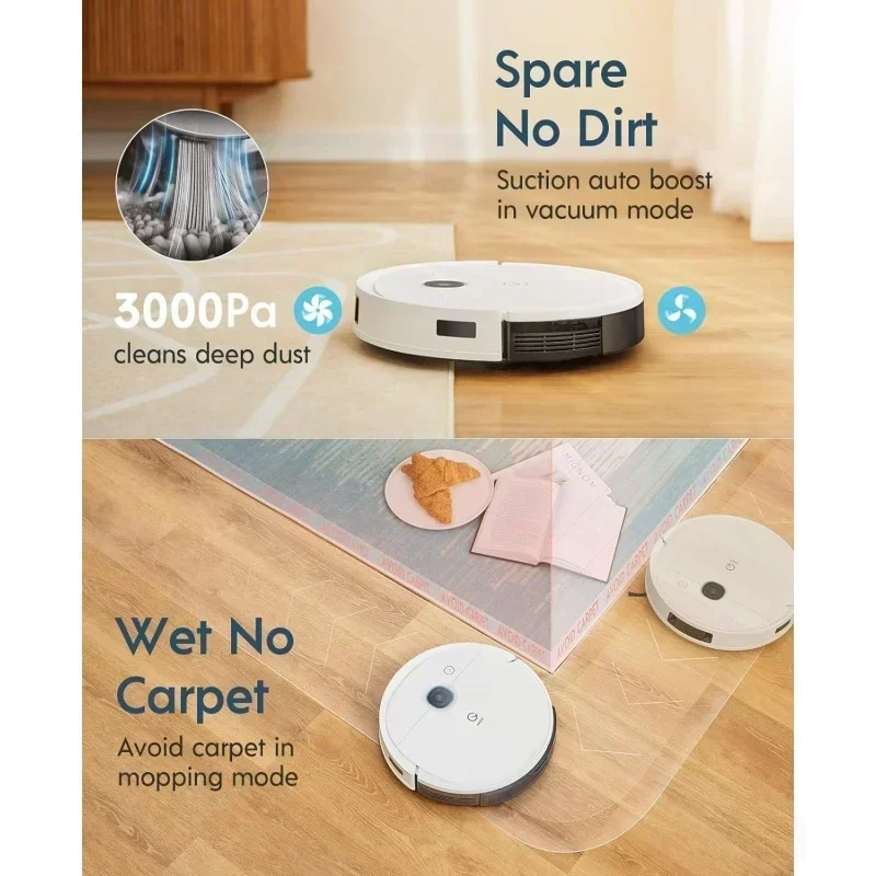 D2Byeedi vac 2 pro Robot Vacuum and Mop Combo,Powerful 3000Pa Suction with Oscillating Mopping,Advanced 3D Obstacle Avoidance