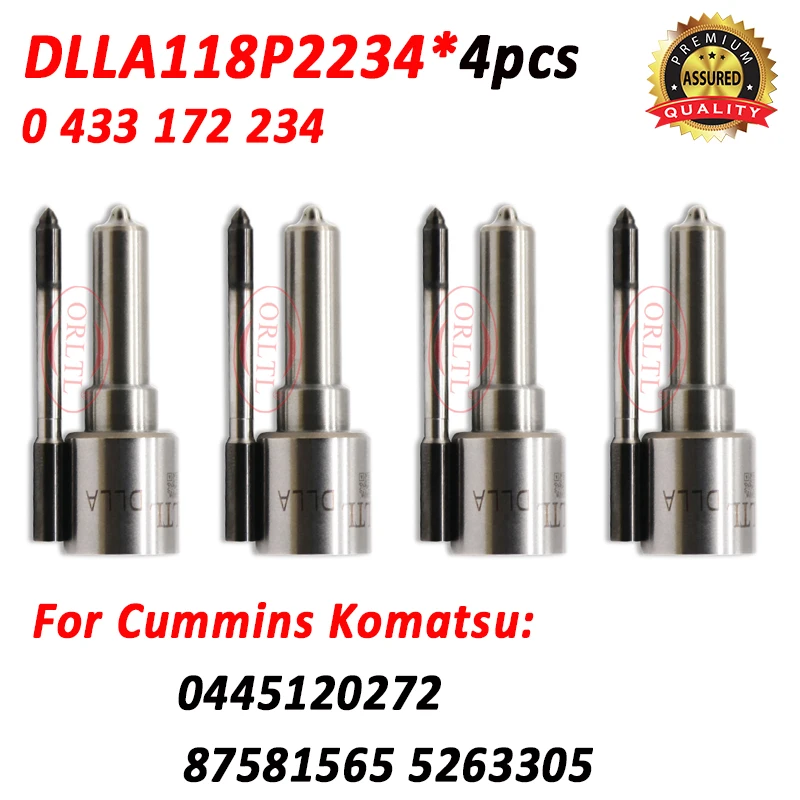 4pcs Nozzle DLLA118P2234 Diesel Injector Spray 0 433 172 234 For Cummins Komatsu 87581565 5263305 0445120272