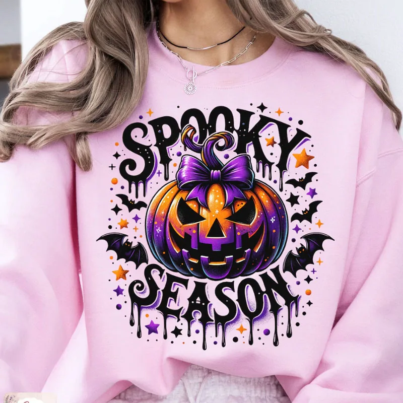 Halloween Spooky Season Pumpkin Heat Transfer Patch Sticke Iron-On Decals for T-shirts Sweatshirts Bags Clothing Fabric Decor