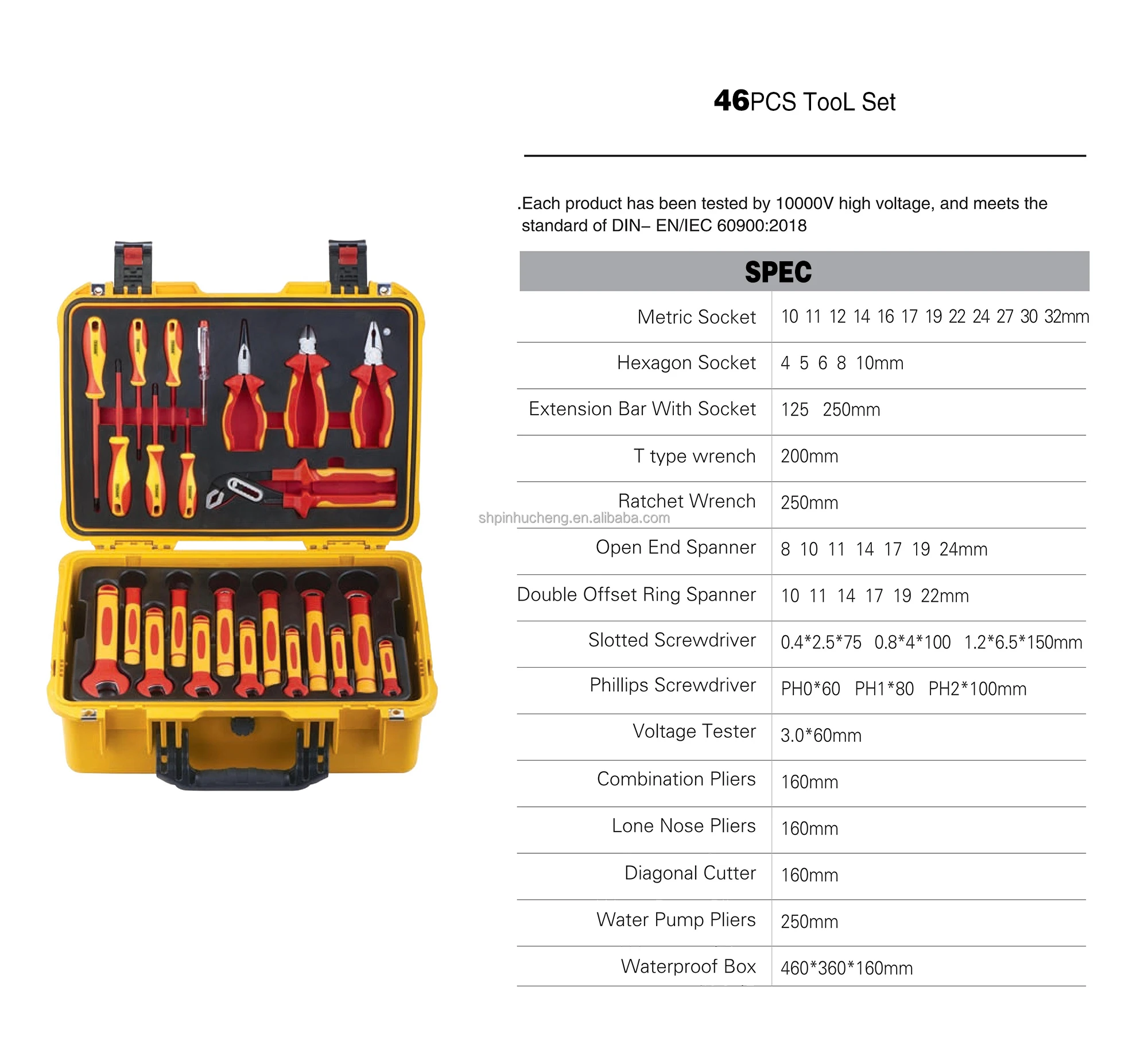 Portable 46pcs insulated maintenance tool kit, complete wrench and plier tools, safe and reliable for auto repair operations