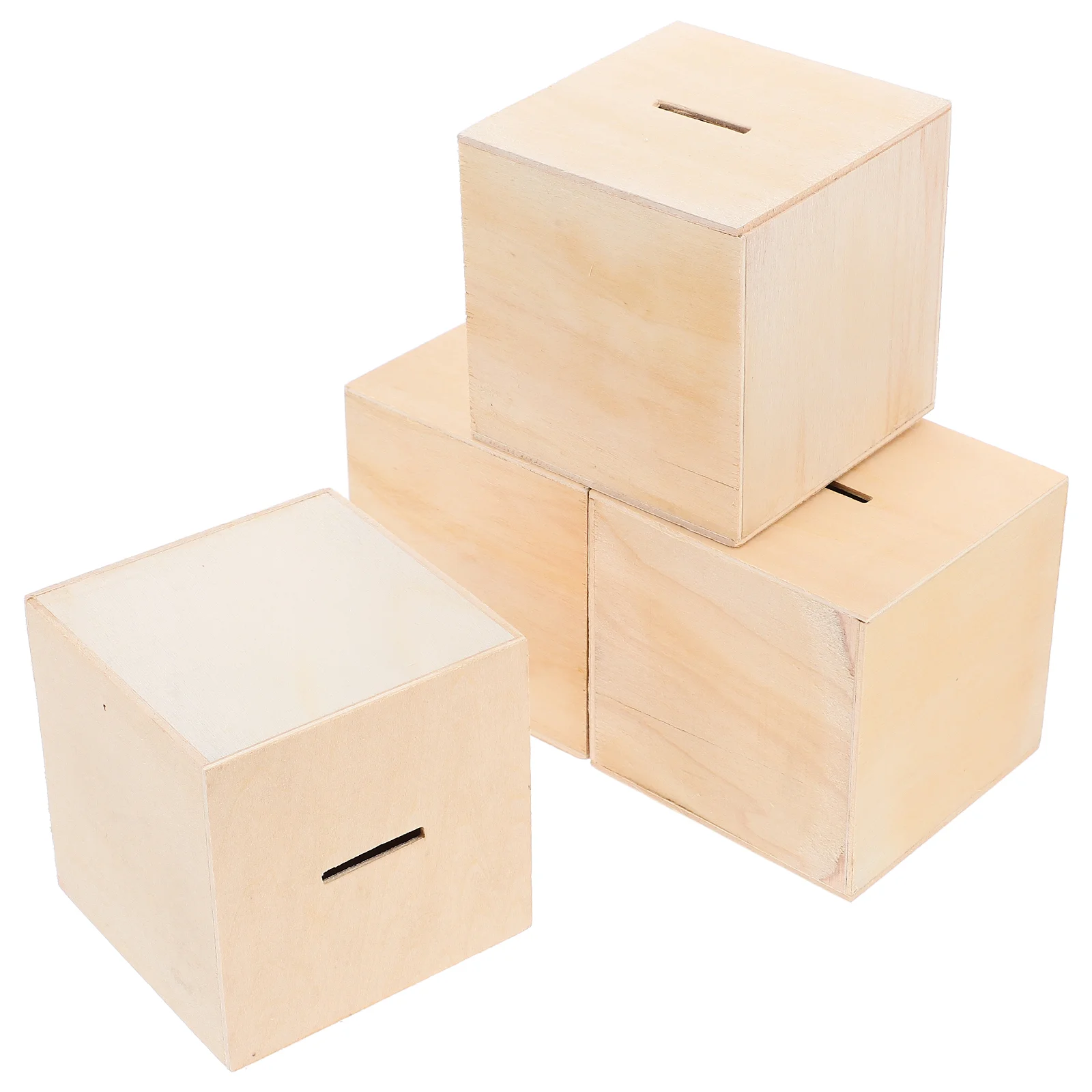 4 Pcs Children's Piggy Bank for Kids Wooden Unfinished Coin Box Change Container Boxes Storage Cases