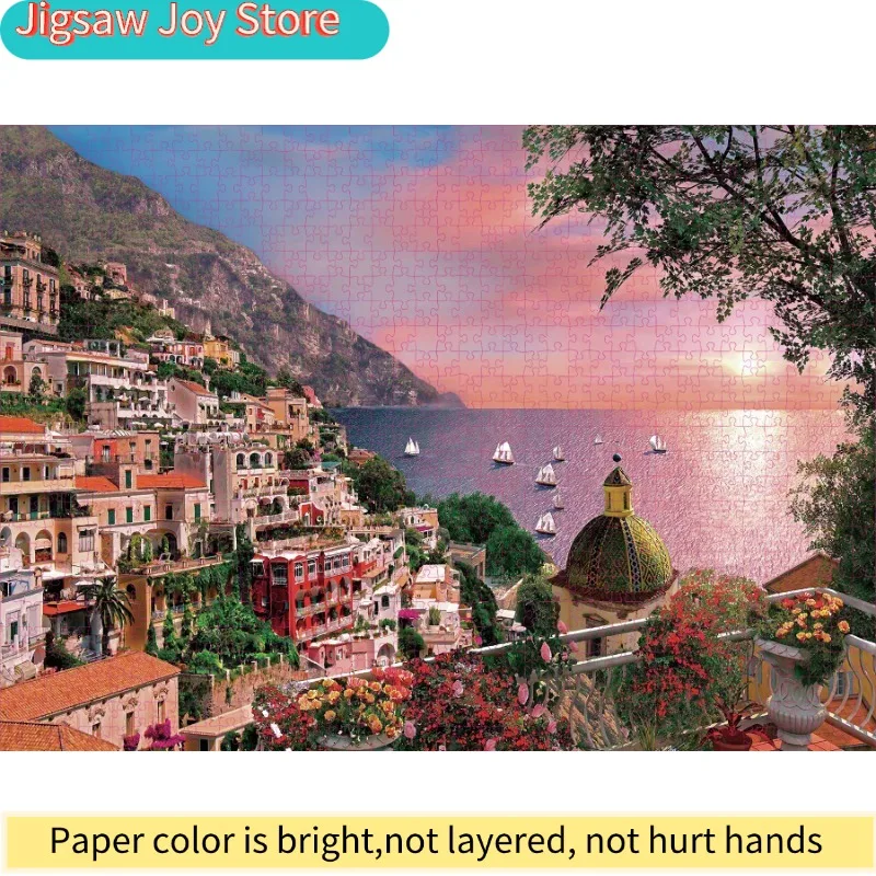 70*50cm Adult Puzzle 1000 Pieces Paper Jigsaw Puzzles Positano Amalfi Coast Famous Painting Series Learning Education Craft To