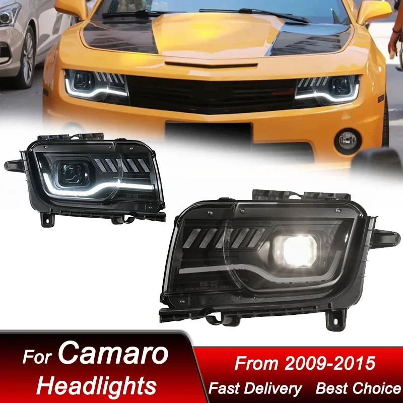 

Поп-автомобильные светодиодные фары для Chevrolet Camaro V2 2009-2015, полностью светодиодные, новый стиль, автомобильные фары в сборе, аксессуары для линз проектора Ki