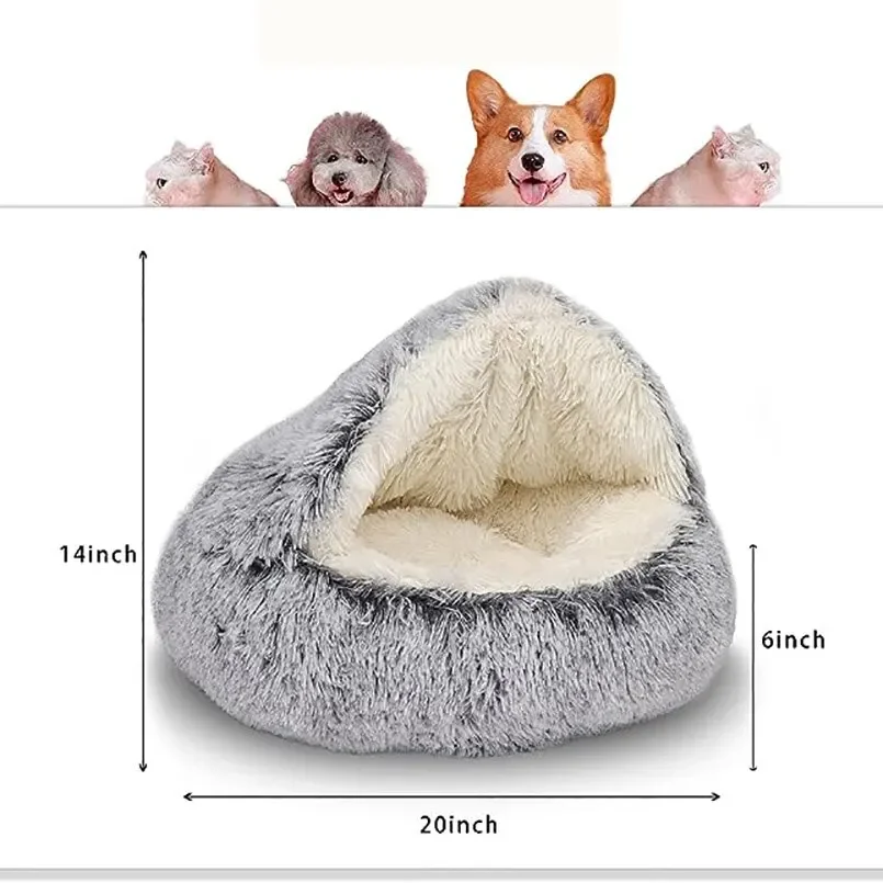 Soft Plush Pet Bed with Cover Round Cat Bed Pet Mattress Warm Cat Dog 2 in 1 Sleeping Nest Cave for Small Dogs Pet blanket Honey