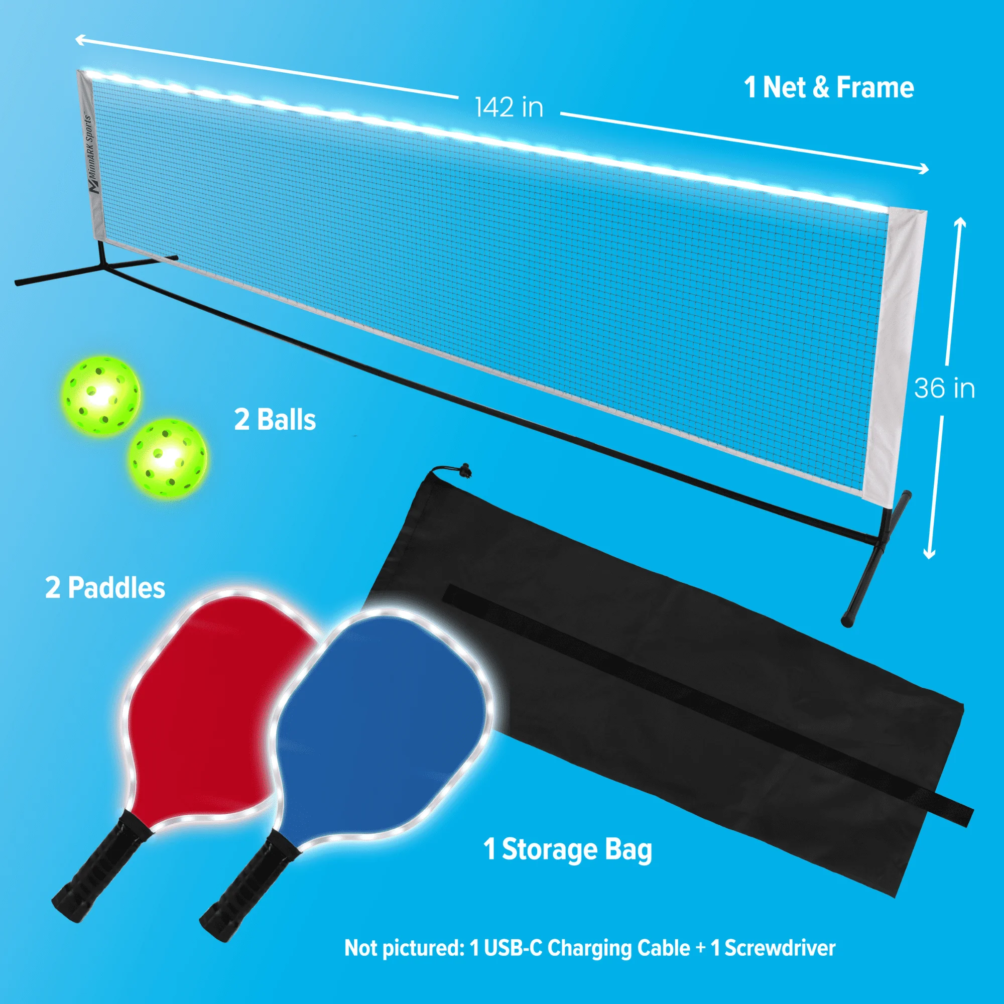 

MinnARK LED Pickleball Portable Set, Outdoor Game for All Ages, 3 and Up