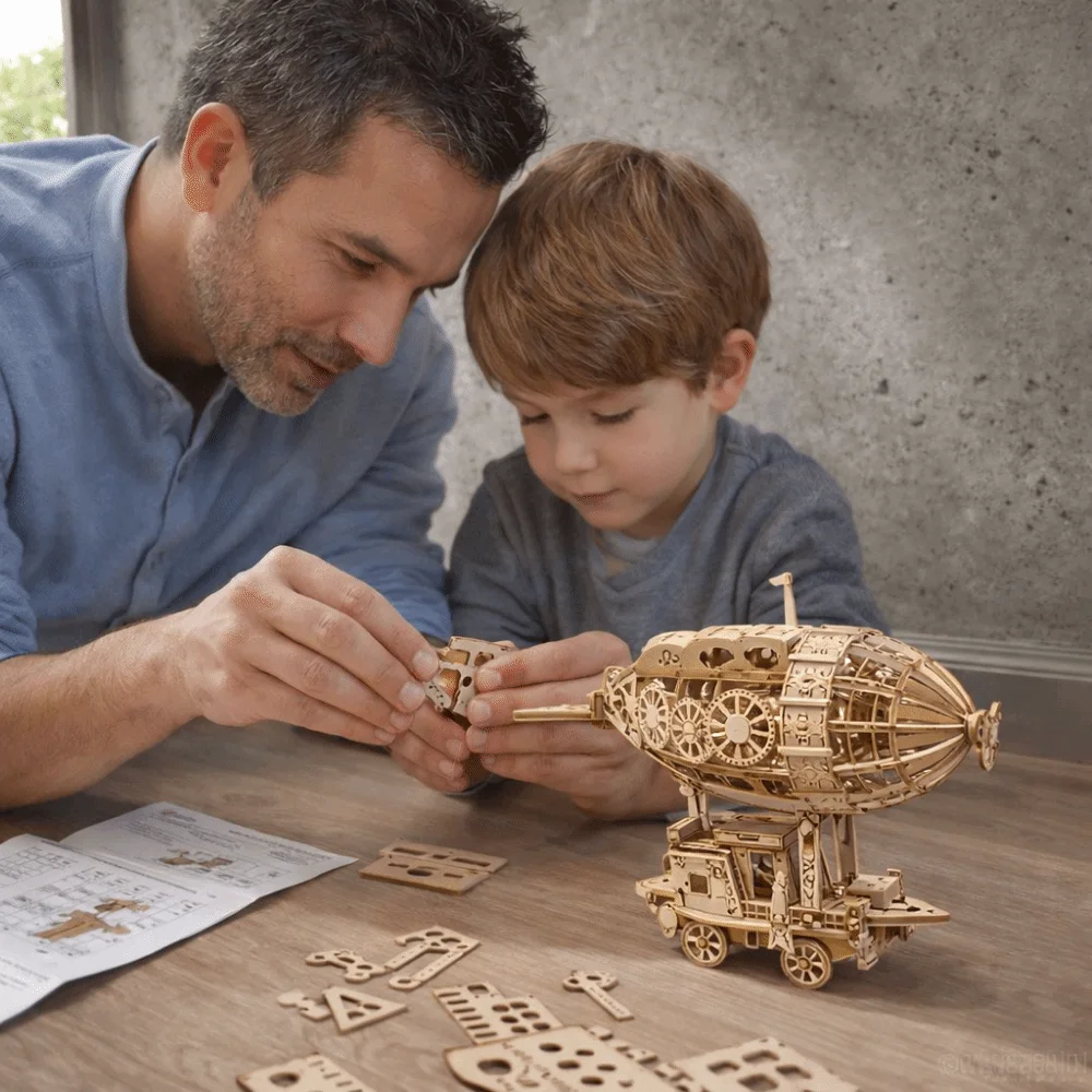 نموذج سفينة هوائية خشبية للبناء، تصميم ميكانيكي، لغز ثلاثي الأبعاد، ألعاب تركيب خشبية ثلاثية الأبعاد، نموذج ميكانيكي يدوي الصنع، مجموعات نماذج للبناء