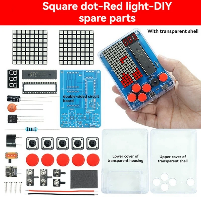 Mini Pixel Game Console Production Kit Retro Classic Game Console DIY Electronic Soldering Welding Tranning Kit Red Square Dots